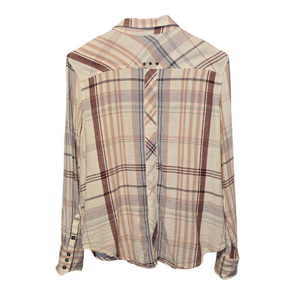 Free People Wesley Plaid Button Up Top Womens Size Large Multicolor Grunge - Picture 2 of 9